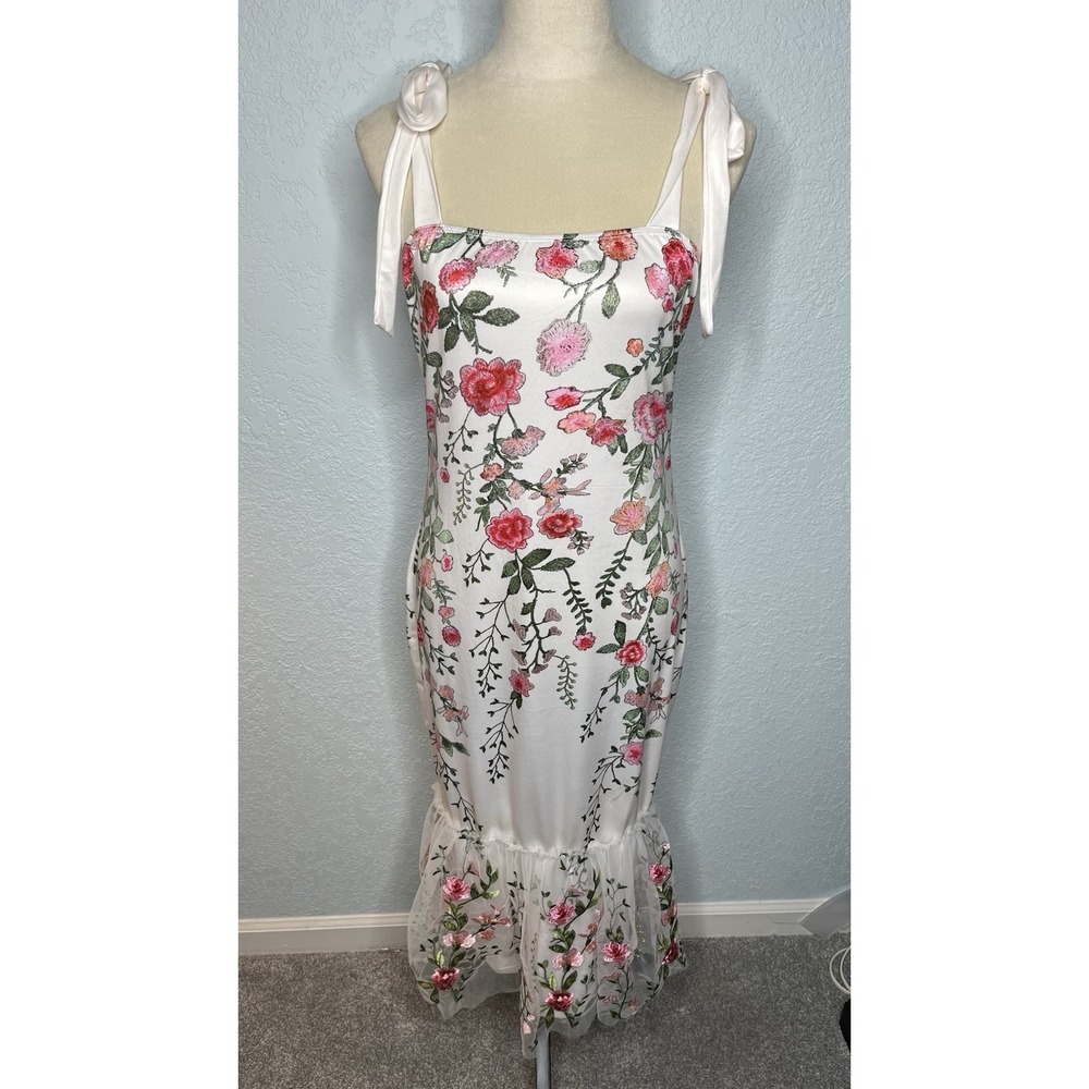 SHEIN Y2k Mermaid Dress L White Floral Overlay Fairy Party Boho Party